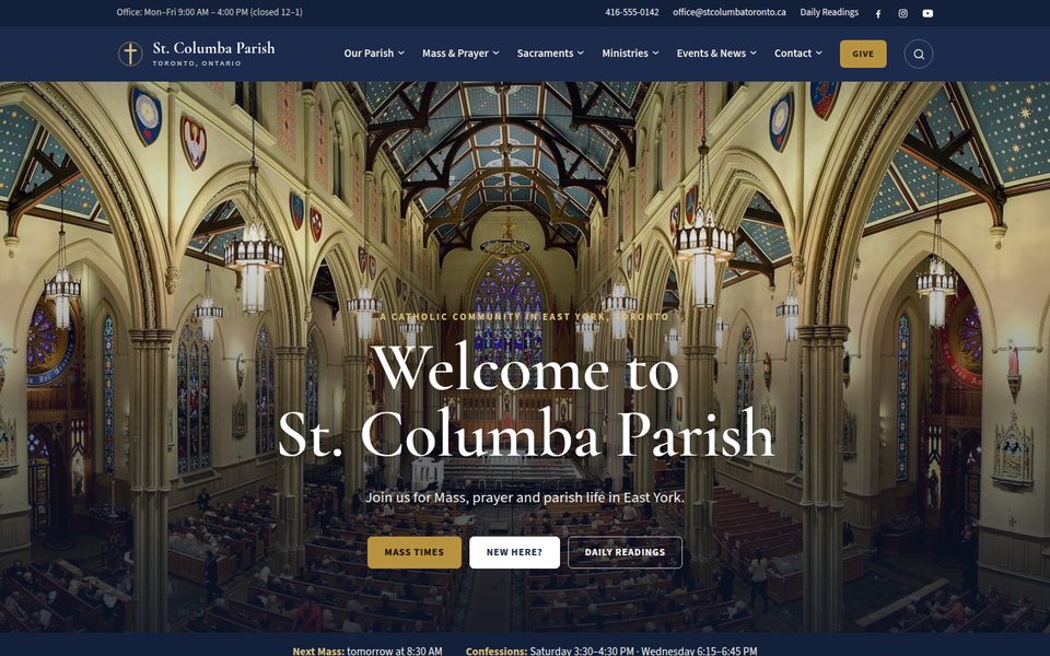 Parish website template with sample content