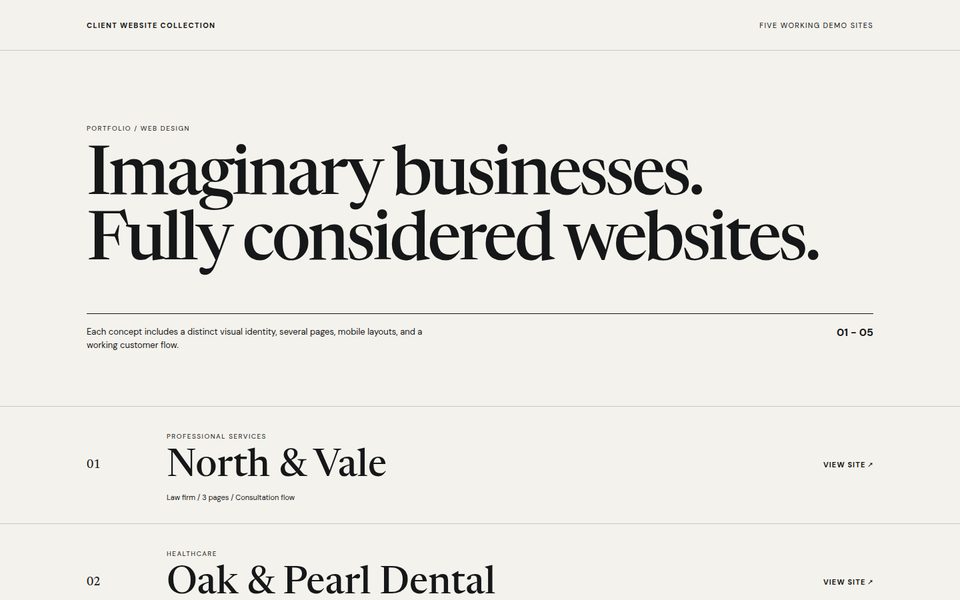 Collection of sample business websites
